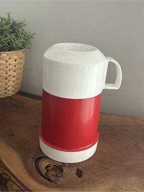 THERMOS 10 OZ INSULATED FOOD Storage with Handle Bowl Red & White